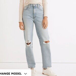 Madewell Perfect Vintage Straight Jean in Danby Wash: Knee Rip Edition - size 27
